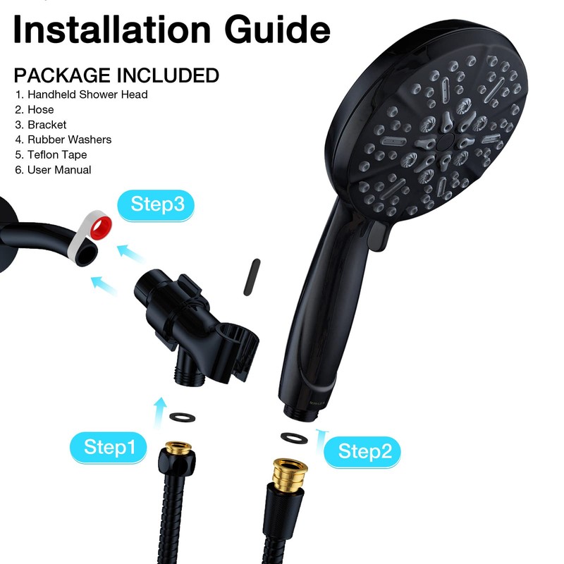 Matt Black Shower Head with Handheld Spray High Pressure-Multifunction Strong