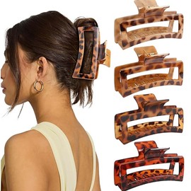 Ling & Bai 4Pcs Large Hair Claw Clips Fashion Leopard Print Rectangle Claws Strong Hold Clamp Nonslip Hair Jaw Clip for Thin Thick Hair (Leopard-A)