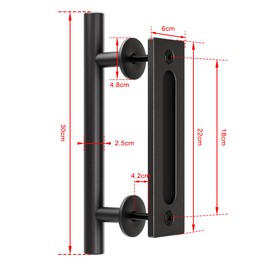 QINAIXQM 12''/30CM Sliding Barn Door Handle Double Sided Pull and Flush Barn Door Embedded Invisible Alloy Steel Frosted Black