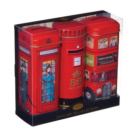 British Heritage Post Box 3x Tall Tea Tin Gift Pack with 42 Teabags