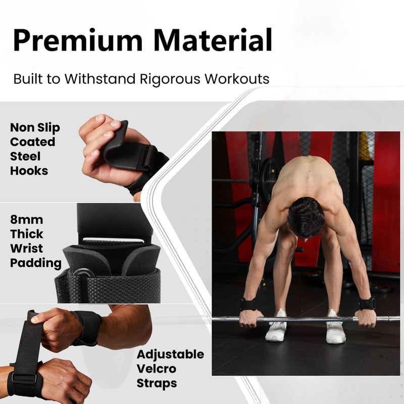 Weight Lifting Hooks (Pair), Heavy Duty Power Wrist Straps Hand