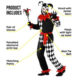Morph Light Up Jester Mask Costume for Men - Evil Court Jester Adult Costume - Medium