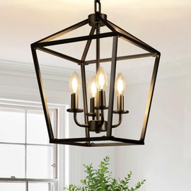 Chandelier,Modern Dining Room Light Fixture,4-Light Lantern Chandeliers For Dining Room,Adjustable Height Light Fixture,Black Chandelier For Living Room/Kitchen Island,Light Fixtures Ceiling Mount