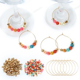 SANDOO 12pcs DIY Wine Charms for Stem Glasses with 500pcs Colorful Letter Beads and 100pcs Gold Beads - Funny Wine Charms,1.5" Wine Glass Tags for Bachelorette Christmas Wine Tasting Party Decoration