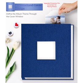 Artfeel Photo Album Self Adhesive Scrapbook Album for 3x5 4x6 5x7 8x10 Pictures,60 Pages Linen Cover with Display Window DIY Photo Book,Ideal Gifts for Family Travel Wedding Baby