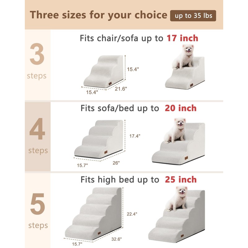 Aodisman Dog Stairs for Small Dogs,3 Step Dog Ramp for