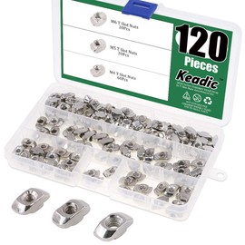 Keadic 120 tuercas de la serie 3030 T, M4 M5 M6, kit surtido de tuercas de ranura en T con caja organizadora para perfil de aluminio, acero al carbono chapado en níquel