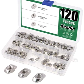 Keadic 120 tuercas de la serie 3030 T, M4 M5 M6, kit surtido de tuercas de ranura en T con caja organizadora para perfil de aluminio, acero al carbono chapado en níquel