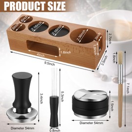 Roowest 5 Pack 54 mm Espresso Accessories Kit Wooden Tamper Station Coffee Distributor Tamper Espresso Stirrer Coffee Tamping Mat with Coffee Brush, Multipurpose Espresso Tools for Bar Home Office