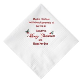 HOULIFE Embroidered Christmas Handkerchiefs for Men and Women, Soft Cotton Handkerchiefs for Christmas, Women's Handkerchief with Christmas Cards Envelope, Colour: 1-1 piece