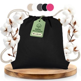 Naturstube® Gym Bag Cotton Black (1 Piece, 38 x 42 cm) Oeko-Tex® Certified | Fabric Bag & Sports Bag for Painting | Jute Bag for Festival | Women, Men & Children | Plastic-Free Packaging