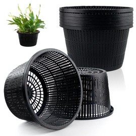 Hydroponic Mesh Net Pots, 6 Pieces, Black Plastic Garden Baskets for Aquatic Plants, Pond and Aquarium