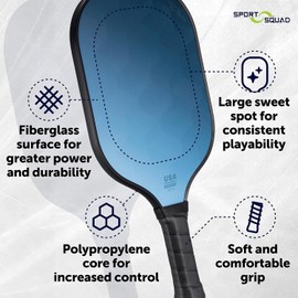 Sport Squad 2-Player Pickleball Paddle Set with Travel Bag - Includes 2 Lightweight Fiberglass/Graphite Paddles, 2 Long-Lasting Outdoor Balls, and Bag - USAP Approved Skill Levels