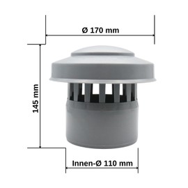 MD Technic Ventilation Hood Haze Hood Roof Vent DN50, DN75, DN110, DN160 on the Pipe (DN 50) (Diameter DN 110)