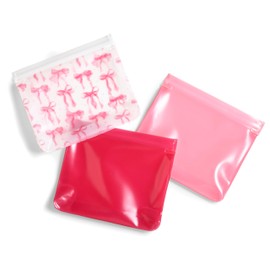 Fit & Fresh Reusable PEVA Storage Bags 3 Pack, Reusable Food Storage Bags, LeakProof Bag, Durable, Reusable Sandwich Bags, Freezer Safe Bags, Hand Wash, Easy to Clean, Eco-Friendly, Pink Bows