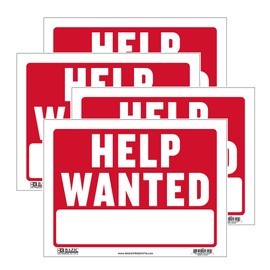 BAZIC 9" X 12" Help Wanted Sign, Now Hiring Jobs Job Fair, Store Mall Restuarant Business Plastic Signs, Vinyl Weather Scratch Resistant Waterproof, Indoor Outdoor, 4-Pack