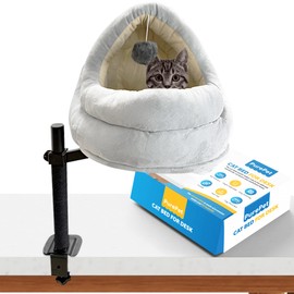 Cat Desk Bed with Scratching Post – Elevated Modern Perch for Desk, Window, or Shelf Use – Dual-Purpose Flat Surface or Plush Bed for Napping & Lounging – Space-Saving Indoor Cat Furniture