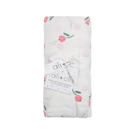 Ali+Oli Muslin Swaddle Blanket for Baby (Tulip) Large 47" x 47" Soft Rayon Made from Bamboo & Organic Cotton, Machine Washable Receiving Blanket Wrap for Newborn to Toddler