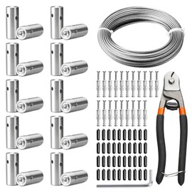 NEREUS Wire Trellis 20 Pack T316 Stainless Steel Hubs with 98FT 1/8" Wire Rope, Cable Trellis System for Climbing Plants, Tensioned Wire Trellis Kits for Brick Wall