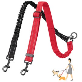 Eyein Double Dog Lead No Tangle, 360° Swivel Rotation Dual Dog Lead for Walking 2 Dogs, Adjustable Reflective Shock Absorbing Splitter Leash for Training, Small, Medium & Large Dogs(black&red,s)
