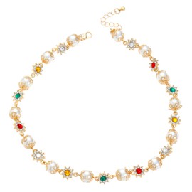 Daisy flower necklace for Women Cute Flower Necklace Exquisite Colorful Gemstones Daisy Pearl Necklace Fashion Jewelry for Women (Pearl Flower)