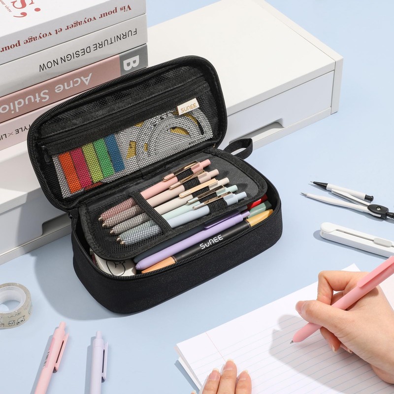 SUNEE Large Capacity Pencil Case with Compartment and Handle, Multifunctional