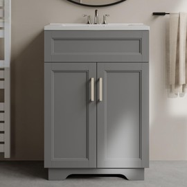 UpWiew 24" Bathroom Vanity with Ceramic Sink, Grey