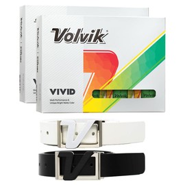 New Volvik Vivid Multi-Performance and 3-Piece Construction Unique Bright Matte Color Finish Golf Ball. 2 Dozen (Green) with 100% Genuine Italian Leather Belt, White & Black