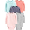 Simple Joys by Carter's Girls' 5-Pack Long-Sleeve Bodysuit, Pink/Navy/Mint Green,
