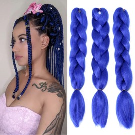 Royal Blue Braiding Hair Extensions Blue Braids Crochet Twist Hair Synthetic High Temperature Fiber for Women 24 Inches 100g/bundle (3 Bundles/Pack,Royal Blue) …