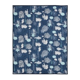 De Leon Collections Blue Coral Deep Sea Ocean Floor Aquatic Wildlife Fish Themed 60” x 50” Decorative Quilt Throw Blanket