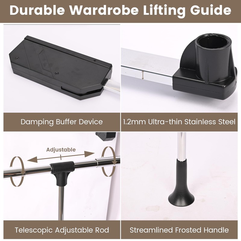 bimiti Pull Down Closet Rod -Stainless Steel Adjustable 33-47 Inches
