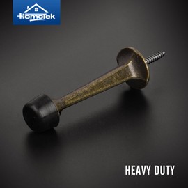 HOMOTEK 4 Pack Heavy Duty Solid Rigid Door Stop with Soft Rubber Tip, Zinc Die Cast Door Stopper Protect Wall & Door,Antique Brass