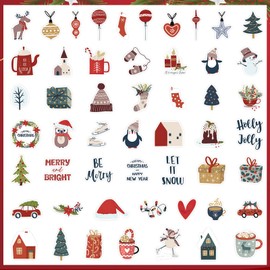 Pack of 100 Christmas Stickers, Waterproof Stickers, Merry Christmas Stickers, Christmas Stickers for Laptop, Skateboard, Suitcase, Christmas Scrapbook Stickers