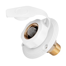 FYRIXY RV City Water Inlet with Check Valve – 3/4″ NH to 1/2″ NPT Brass, White Dust Cap