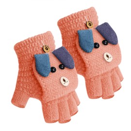 AfinderDE Children's Mittens Girls Boys Removable Flap Knitted Gloves Mittens Gloves Fingerless Half Gloves Knitted Gloves Winter Gloves (Pink 6), L