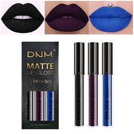 3Pcs Dark Black Blue Purple Matte 24-Hour Liquid Lipstick Sets, Smudge Proof DNM Long Lasting Matte Lipstick Lip Stain Lip Gloss Set 24 Waterproof Matt Lipsticks Set Matt Liquid Makeup (Set07)