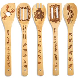 Puluole Wooden Spoons for Cooking - Unique Friends Merchandise,5 Pcs Wooden Spatula Nature Wooden Kitchen Utensils Set,Friends TV Show Gifts for Fans,Mothers Day Gifts