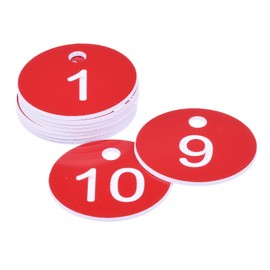 sourcing map Pack of 10 Round 1-10 License Plate Keyrings Acrylic Engraved Red ID Tag for Decoration