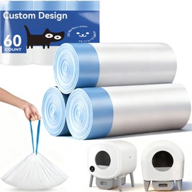 60 Count Automatic Cat Litter Box Bags Compatible with Cumrige Fumoi Fsitego Robot Litter box, Thick Self-Cleaning Cat Litter Box Replacement Liners with Drawstring Heavy Duty