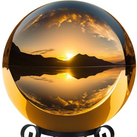 10 Inch Stainless Steel Gazing Globe,v2croft Hollow Ball Mirrored Surface Polished Shiny Sphere,Garden Stainless Steel Gazing Ball for Outdoor Lawn Pond Yard Ornament(Gold)