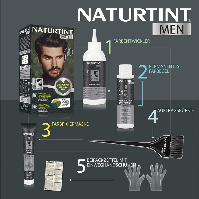 Naturtint Men Bio-Based, Ammonia-Free Permanent Colouring for Men, 100% Grey