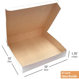 BOARDS+ Thin White Paperboard Pizza Boxes 10 x 10 x 1.75 Inches (25 Pack) Sturdy For Homemade Pizzas and Crafts