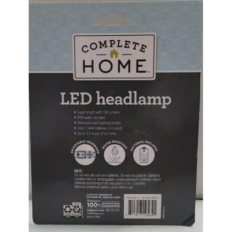 Complete Home LIVING SOLUTIONS Water Resistant Headlight LED Light New