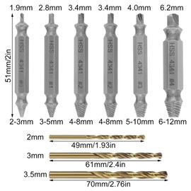 6-Piece Screw Extractor Set, High Speed Steel 4341, with Twist Drill, Hardness up to 66 HRC, for Drilling and Removing Damaged Screws (Silver)