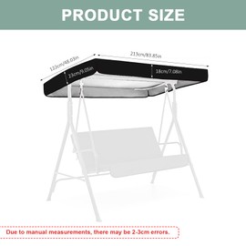 Hollywoodschaukel Dachbezug, 213 x 122 x 18cm, Dachbezug Sitzbezug, 190T Oxford-Tuch Hollywoodschaukel Ersatzdach 3 Sitzer, für Garten Schaukel Dachplane Ersatzdach, UV-Schutz Sonnendach, Schwarz