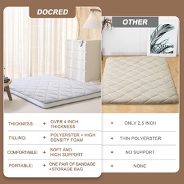 DoCred Full Size Futon Mattress, Extra Thick Foldable Japanese Floor Mattress Memory Foam Sleeping Pad for Adults - Roll Up Mattress Tatami Mat Folding Sleeping Pad Breathable Floor Lounger Guest Bed
