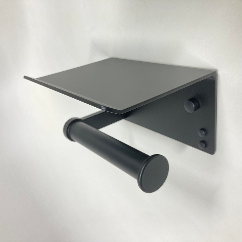 Aluminum Toilet Paper Holder with Phone Shelf, Modern Style (Black,