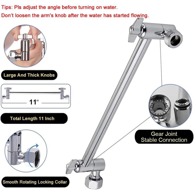 NearMoon Rain Shower Head with 11'' Adjustable Arm, High Pressure