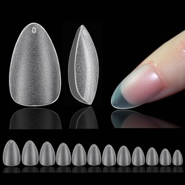 Almond Nail Tips, Short, Pack of 510 Full Cover Nail Tips, Almond, Soft Gel Tips, XS Tips for Gel Nails, Pre-Buff Artificial Nails Tips for Gel Nails, Matte Nail Extension, Press On Tips, 15 Sizes